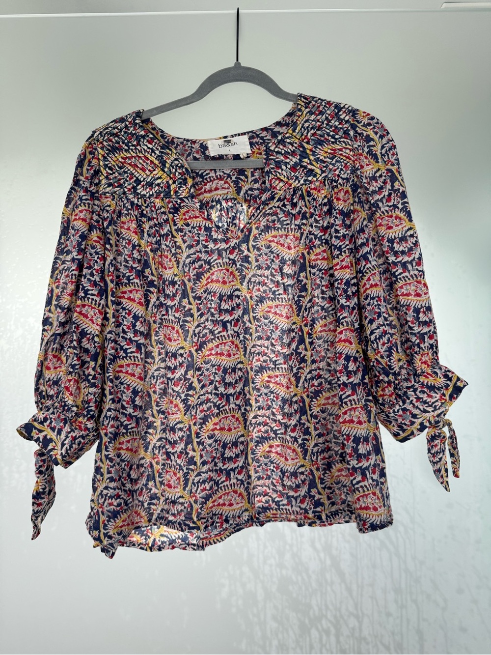 ba&sh Floral Printed Tie-Sleeve Peasant Blouse - size 1